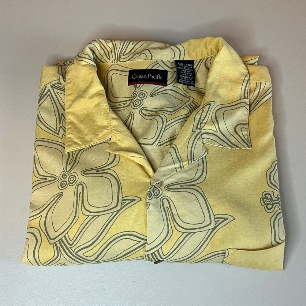 Ocean Pacific Hawaiian Print Shirt Yellow Size XXL *Flaw